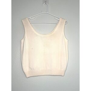 St John Collection Marie Gray Santana Knit Tank Top Cream Scoop Neck L